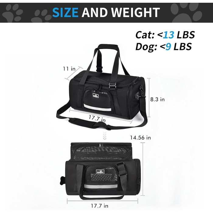 Транспортна переноска для котів та собак, що розкладається, для подорожей літаком, сірого кольору (L 45см x B 28см x H 21см)