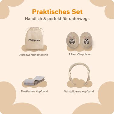 Навушники шумоізоляційні дитячі 3-48 місяців - захист слуху для малюків 25dB, зменшення шуму - м'які дитячі навушники з еластичним та регульованим обручем, бежевий