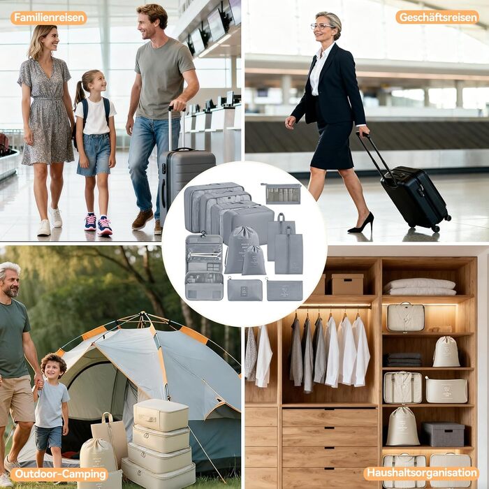 Органайзер для валізи Chijoo (12 шт, чорний) – набір кубиків для пакування, аксесуари для подорожей (сірий)