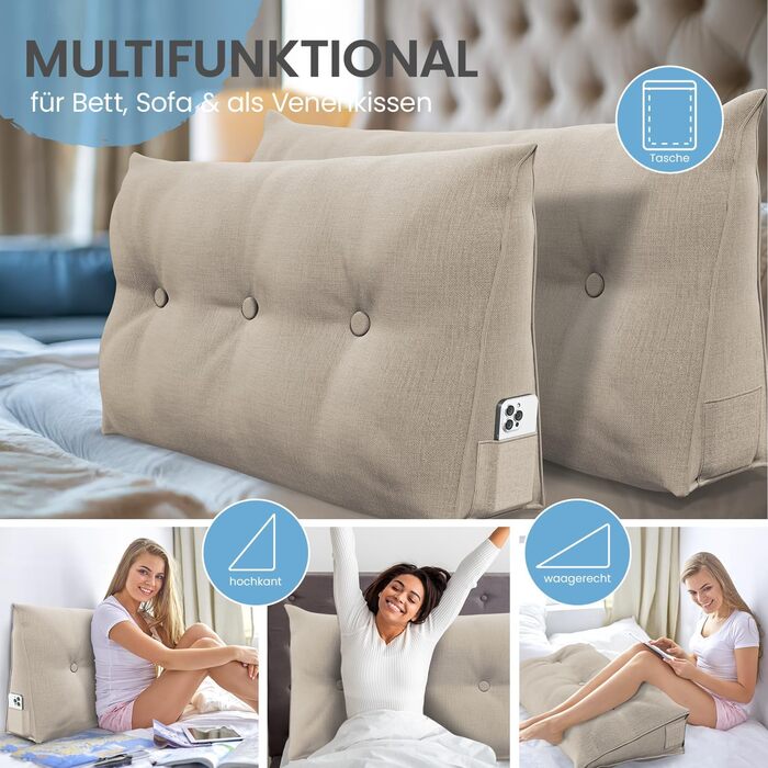 Підвалин для спини ELONEO 100 см, трикутна подушка для ліжка та дивана, знімний чохол, з кишенею, пісок