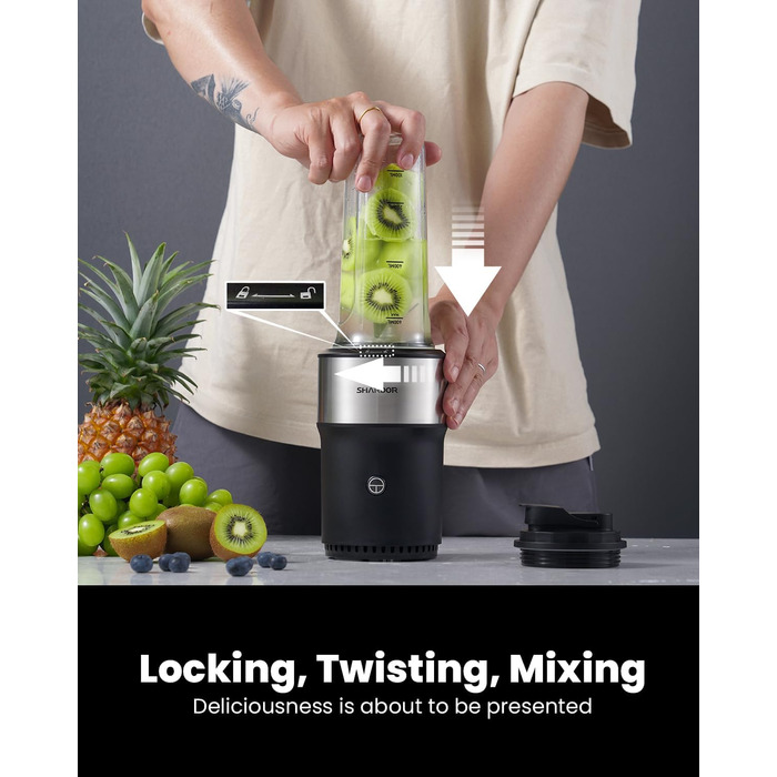 Блендер SHARDOR StandMixer HB-J666: 900W, 2 пляшки по 700мл, нержавіюча сталь, 6-лопатевий ніж, BPA Free, для смузі, шейків та соків