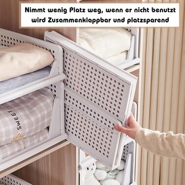 5 Foldable Plastic Storage Boxes, Drawer Box, Stackable Closet Organizer, Shelf Storage Box, Shelf Baskets Closet, Stackable Drawer Storage Boxes, for Kitchen Bedroom, White (5 Pcs XL)