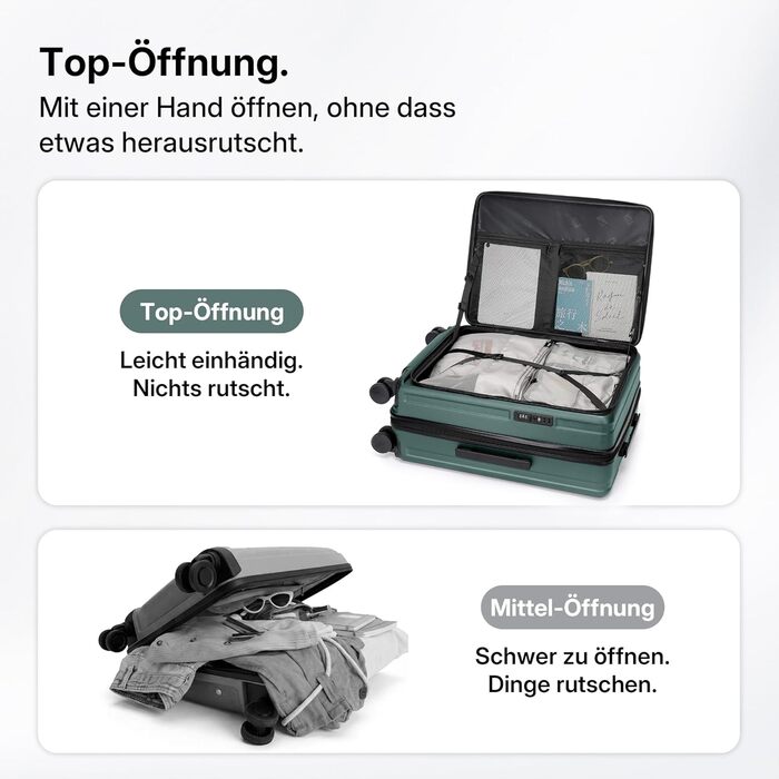 Чемодан розкладний хардлайнер з верхньою відкривачкою, компресійним ременем та додатковим простором | Зносостійкий, еластичний, стійкий до подряпин, легкий (XL, 80 см, темно-зелений)