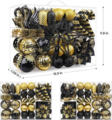 Набір прикрас для ялинки Alupssuc 128 шт. - ялинкові кулі, квіти, орнаменти, червоно-золотий, для свят, вечірок, з гачками