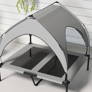 PawHut Підвищене собаче ліжко з балдахіном, ліжко для домашніх тварин, вулиця, лежанка для собак з дахом, дихаюча, для міні та маленьких собак, Оксфорд 61 x 46 x 63 см (Д 91 x Ш 76 x В 89 см, світло-сірий)