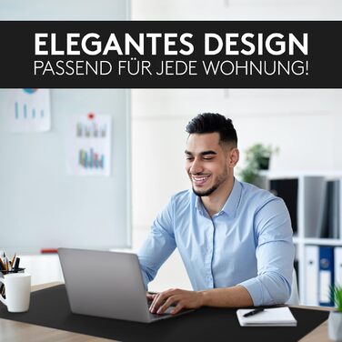 Підкладка для столу HAMZAM з PU шкіри, 90x40 см - преміум якість, з інтегрованим ковриком для миші, чорна