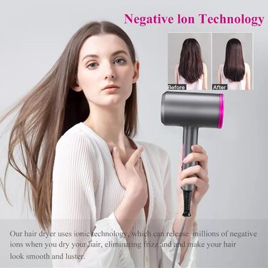 Іонний фен AC мотор 1800W, професійний фен для волосся з 3 режимами нагріву, кнопка холодного повітря, дифузор, 2 концентратори, гребінець для жінок та чоловіків