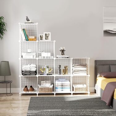 AWTATOS Regal 12 Regal Wire Cube Stackable Shelf Cube DIY Metal Grid Shelf Cube Bookshelf Cube Shelf With Doors For Living Room, Bedroom, Bathroom USCIH12BE (Large, White)