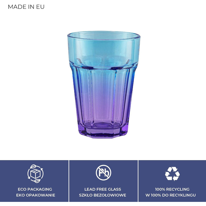 Set of 6 Colorful Glasses - Colorful Water Glasses 425 ml - Drinking Glasses Blue Purple - Long Drink Glasses - Cocktail Glasses - Juice Glasses - Large Colored Drinking Glasses - Caipirinha | Gigi Dreamy Sunset