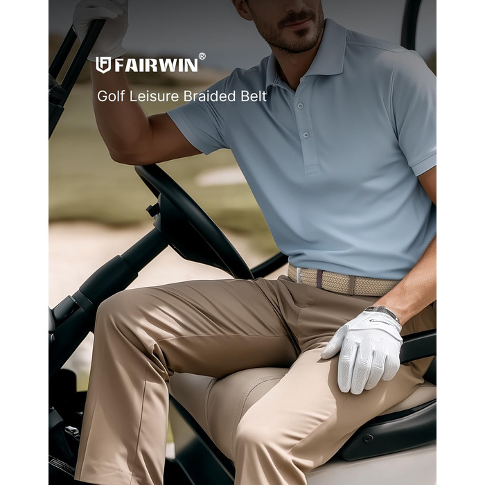 Чоловічий тканинний ремінь Fairwin, бежевий, еластичний, плетіння, розмір M (довжина 105 см, для обхвату талії 80–90 см)