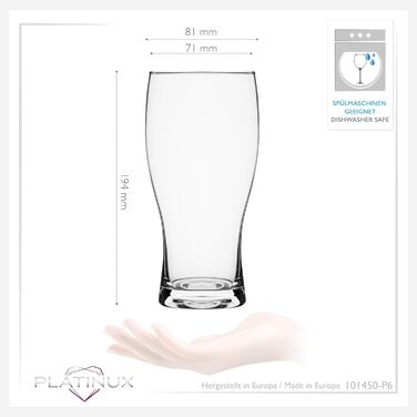 Набір келихів для пива PLATINUX 500 мл (до 640 мл), скляні бокали для пшеничного пива, 6 шт.