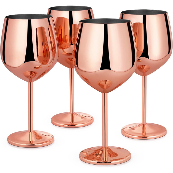 Набір келихів для вина Livole, 550 мл (18oz), нержавіюча сталь, келихи для шампанського, коктейлі, рожеве золото, 4 шт.