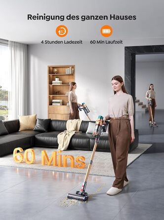 Cordless Vacuum Cleaner 45000Pa/550W/60Mins, Stand-Alone and Self-Charging Vacuum Cleaner, 4-in-1 Cordless Vacuum with Auto Mode & Anti-Tangle for Pet Hair, Carpet, and Hard Floors