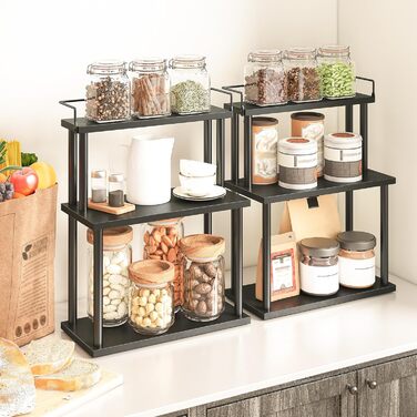 HOOBRO Spice Rack, Kitchen Shelf, 3-Tier Storage Shelf, Desk Organizer, for Kitchen Countertop, Desk, Study, Office, Vintage Brown EBF02TL01 (Black)