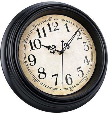 Plumeet Extra Large Classic Wall Clock - Quiet - Wall Clock without Ticking Sounds for Living Room - Bedroom - Battery Operated (Arabic Numerals) (40.6cm, Black)