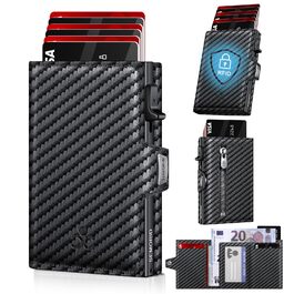Чоловічий гаманець з відділенням для монет та RFID захистом, Slim Wallet Pop-up, гаманець для 9-11 карт, ID-вікно, відділення для грошей, Smart Wallet для чоловіків (карбон)