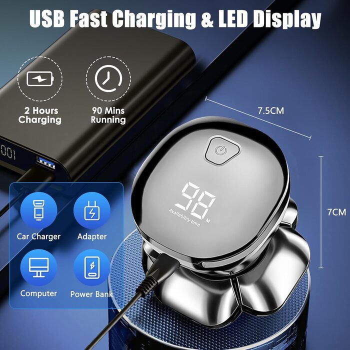 Електричний гостростример для голивної голови Glatzen, 6-в-1, з плаваючою насадкою 9D, IPX7 водонепроникний, LED дисплей, Type-C, для чоловіків