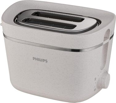 Philips Toaster Eco Conscious Edition - 2 Toast Slots, 8 Levels, Bun Warmer, Defrost Function, Made from Recycled Cooking Oil, Silk White Matt (HD2640/10)