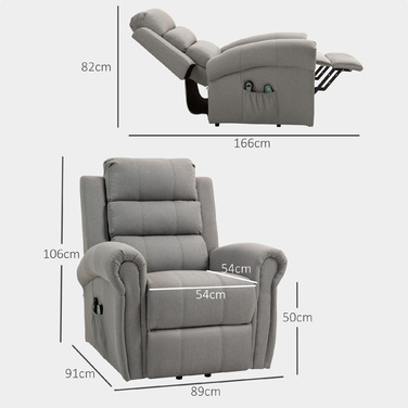 HOMCOM Lift Chair with Power Assist, 8 Massage Points, Heated Backrest, Linen-Look Fabric, Grey