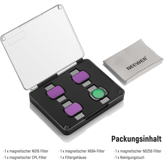 Набір фільтрів NEEWER ND/CPL для DJI Osmo Pocket 3: 4 шт. (ND16, ND64, ND256, поляризаційний)