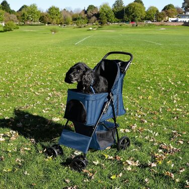 Трансформер для тварин Monster Shop з сумкою, знімний, складний, до 15 кг, колеса, гальма, сітчасте вікно, кошик, тримач для напоїв, кишені та водонепроникний захист від дощу (Морська синя)