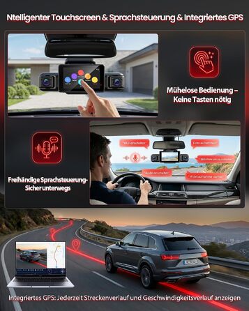 Автомобільний відеореєстратор HUPEJOS V9 4K з сенсорним екраном, 4-канальна камера 360 градусів для авто