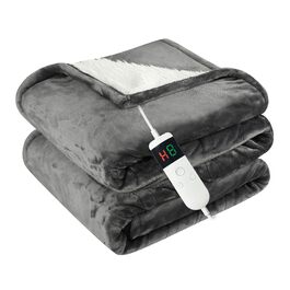 Електрична ковдра Qieryun з автовимкненням, 130x180 см, 10 температурних режимів, таймер 8 годин, захист від перегріву, флісова, для дому та офісу, темно-сіра
