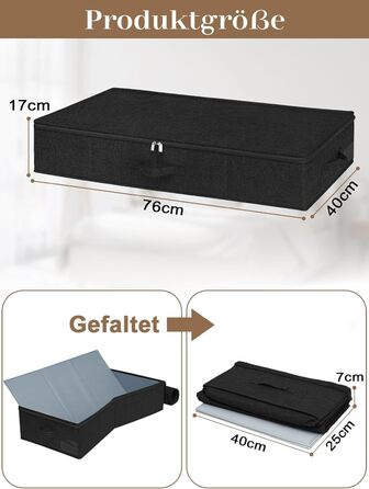 Коробки для зберігання під ліжко MePure, 2 шт. – 50л, складані, з кришкою та блискавкою, сірі. Підходять для одягу, ковдр, постільної білизни, подушок. Розмір 76×38×17 см