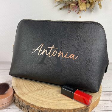 Personalized Cosmetic Bag Initia + Name, Makeup Bag, Toiletry Bag for Women, Handbag, Gift for Women, Makeup Beauty (Large) (L, Black)