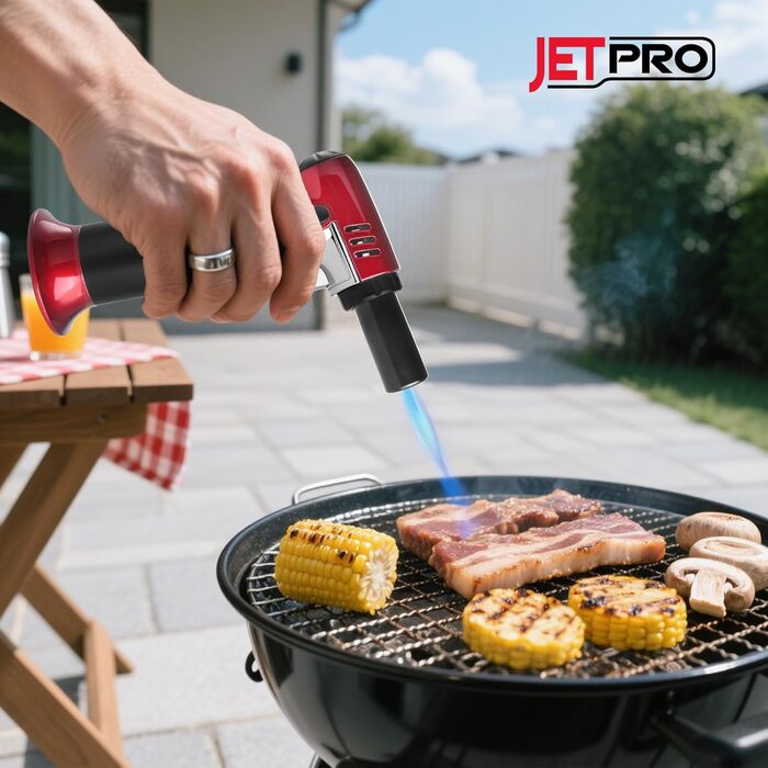 Газовий запальник Butan з регульованим полум'ям для кухні, випічки, барбекю, паяння. Безпечне замкове механізм, вікно рівня газу. Червоний, однотонний. (Butan Gas не входить до комплекту)