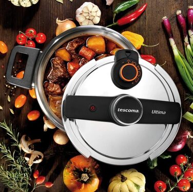 Каструля-скороварка Tescoma ULTIMA 6 л, індукція, з датчиком тиску, срібна
