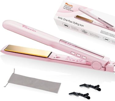 Випрямляч для волосся з титановими пластинами, іонізація, швидкий нагрів 20s, LCD-дисплей, універсальна напруга, 2-в-1 (локен/випрямляч), рожевий