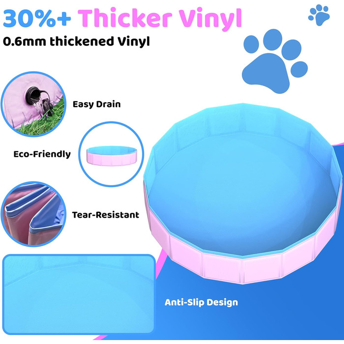 80x20 cm Foldable Dog Pool – Collapsible Plastic Hard Pool for Dogs and Children, Non-Slip Pet Bathtub for Outdoor Use in the Garden, Lightweight and Portable (Pink, 220x30cm)