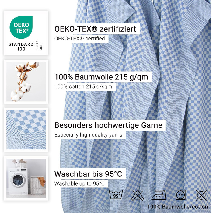 ZOLLNER Set of 10 Picnic Blankets, 54x100 cm, Cotton, Blue and White Checkered