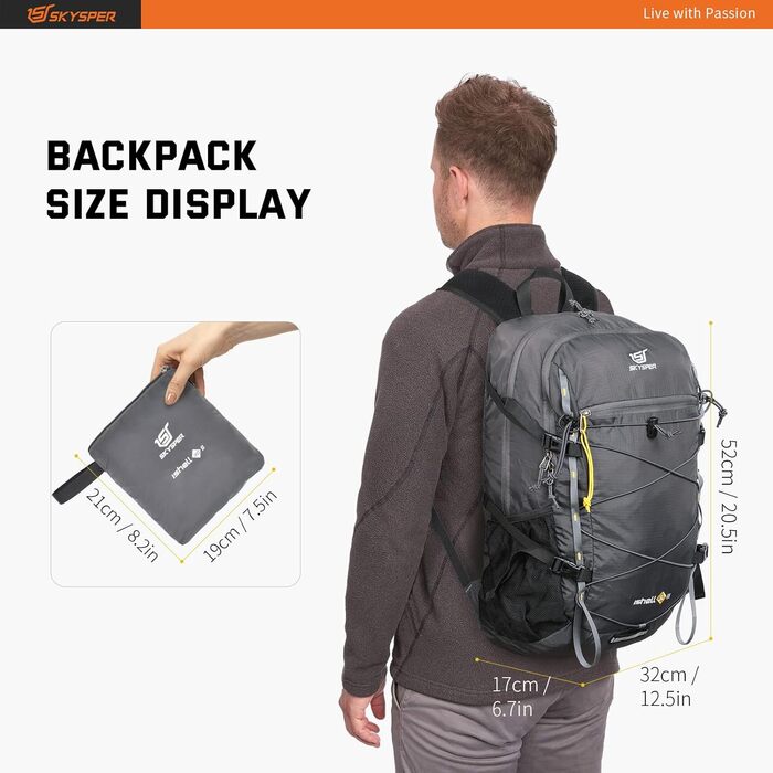 SKYSPER ISHELL 30 Foldable Backpack 30L Ultra-light Daypack Packable Daypack Waterproof Hiking Backpack Travel Backpack for Camping Outdoor Hiking Travel (Ishell30-dark gray)