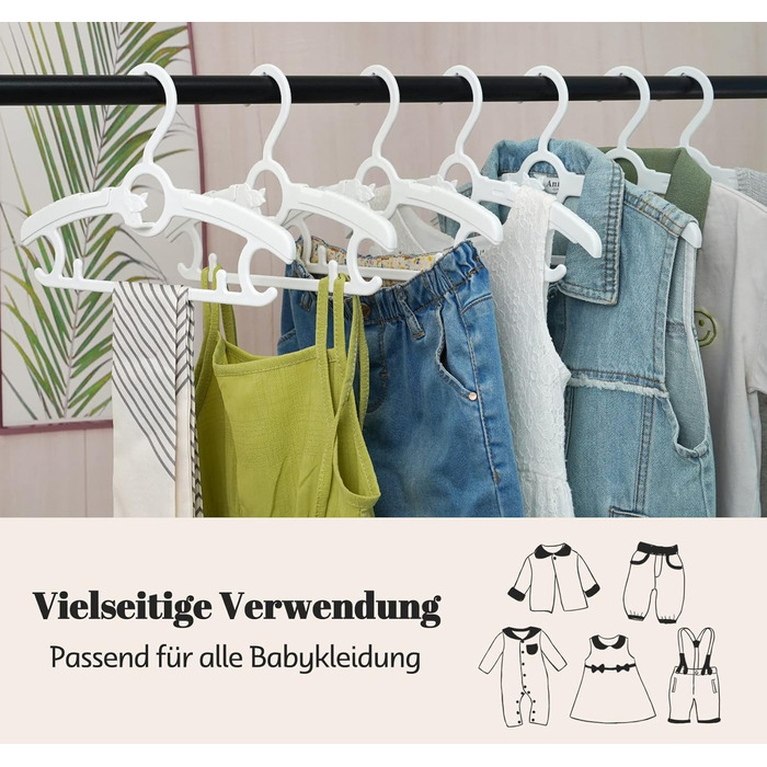 24 дитячі вішалки для одягу: економія місця, регульовані, 27.5-37 см, з гачками для штабелювання, неслизькі, для малюків та школярів, білі (24 шт.)