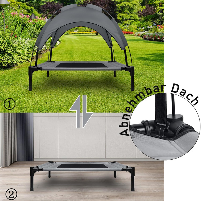 Ліжко для собак з балдахіном, лежанка для тварин Outdoor 2 в 1, софа для собак, піднята лежанка для котів та собак великих та маленьких порід, 122x92x102 см