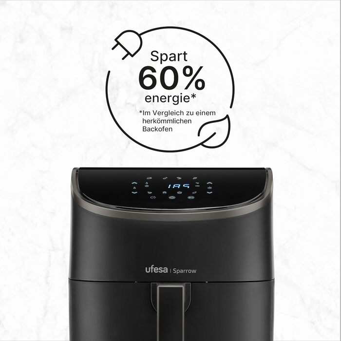 Фритюрниця Ufesa Phantom AF5000 з гарячим повітрям, 5L, Wi-Fi, LED-дисплеєм, 1500W, ексклюзив від Amazon, з функцією приготування на пару (6L)