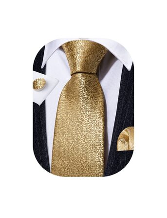 Набір краваток Barry.Wang для чоловіків з візерунком пає, тканина - шовк, з чохлом, краваткові затискачі, формальний стиль, колір - Deep Gold
