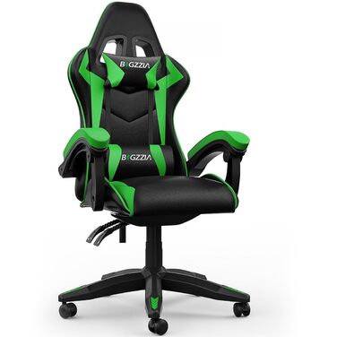 Геймерське крісло Bigzzia Ergonomisch з підтримкою попереку та голови, регульоване по висоті, для підлітків та дорослих (Зелене, Bluetooth)