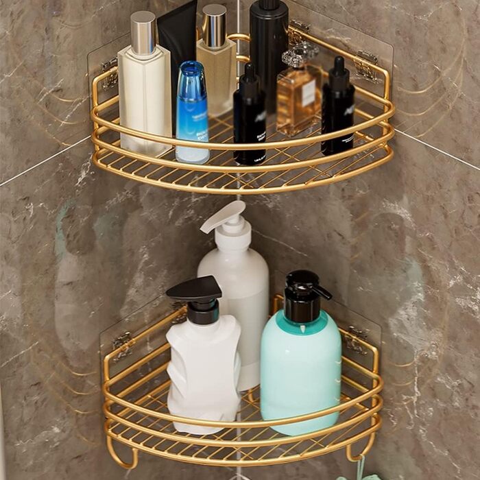 Corner Shower Caddy, Bathroom Shelf, Organizer, Wall Mount, Triangular Shelf for Shower Gel and Kitchen Shelves, Storage with Drainage