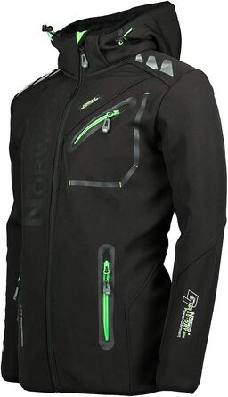 Чоловіча водонепроникна куртка Softshell Geographical Norway Royaute — дихаюча тактична вітрівка з капюшоном для зими та активного відпочинку (Black_Green, L)