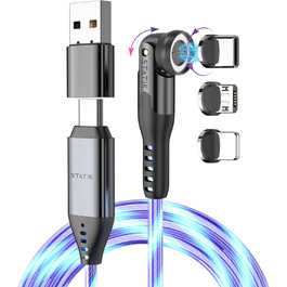LED кабель Statik GloBright 360 Pro 2. Gen з підсвічуванням, USB-C, кут повороту 90°, 180°, 360°, 1 м, iProdukt LED кабель Statik GloBright 360 Pro 2. Gen з підсвічуванням, USB-C, кут повороту 90°, 180°, 360°, 1 м, iProdukt