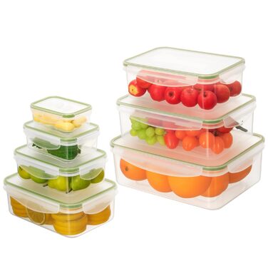 Набір контейнерів для зберігання їжі AiQInu (7шт) з кришкою, BPA-Free, PP (1.5L+1L+0.5L+0.24L+0.12L), прозорі, для холодильника та мікрохвильової печі