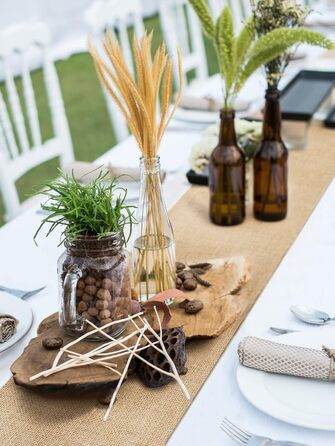 HEETA Jute Table Runner Table Band Natural, Jute Band Table Runner Fabric by the Meter 20cm Wide, Cuttable for Various Desk Sizes, Table Decoration for Garden Party, Wedding, 20m Roll