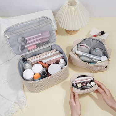 Косметичка MAGEFY для макіяжу: 2 шт. у наборі, з відділеннями, бежевого кольору, для подорожей та щоденного використання