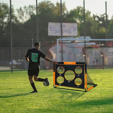 TTCB Sports 2-in-1 Kids Soccer Goal - 5 Target Areas, Pop-Up Soccer Goal Net with Carry Bag, Ideal for Soccer Training & Gifts for Boys - Orange, 150x120x120cm