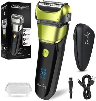 Електричний чоловічий бритва та тример з 3 гнучкими лезами, акумуляторний, бездротовий, з чохлом для подорожей, для мокрого та сухого гоління, час роботи 100 хв, подарунок для чоловіка, колір: смарагдово-зелений