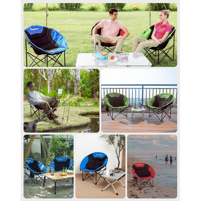 Крісло для кемпінгу KingCamp Moonchair XXL: зручне, м'яке, для відпочинку на природі, саду, риболовлі. Макс. 205 кг, з кишенею для напоїв та високою спинкою (Блакитний)