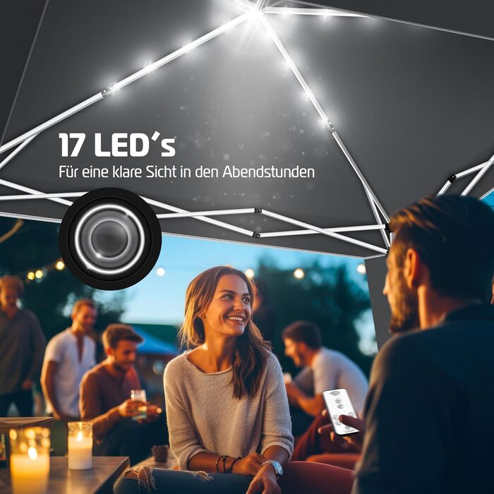 KESSER® Gazebo Folding Gazebo Lighting | Pop-Up Garden Gazebo Height Adjustable, Stable, Waterproof, Winterproof | Party Tent Event Tent UV Protection 50+ incl. Remote Control & Bag (3x3m with LED, Anthracit)
